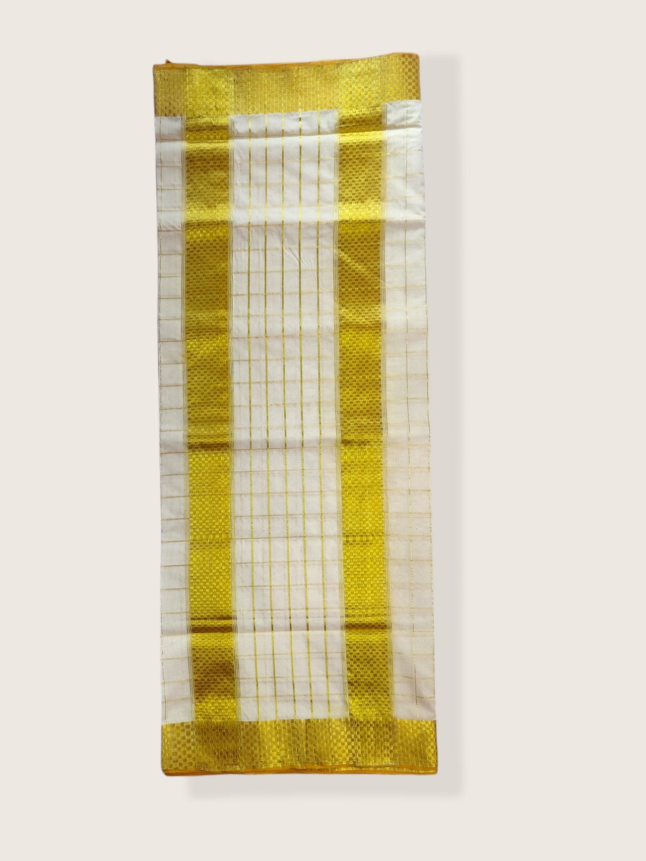 Sankalp Check Kerala Handloom Kasavu Saree with Green and Gold Striped  Handloom Blouse