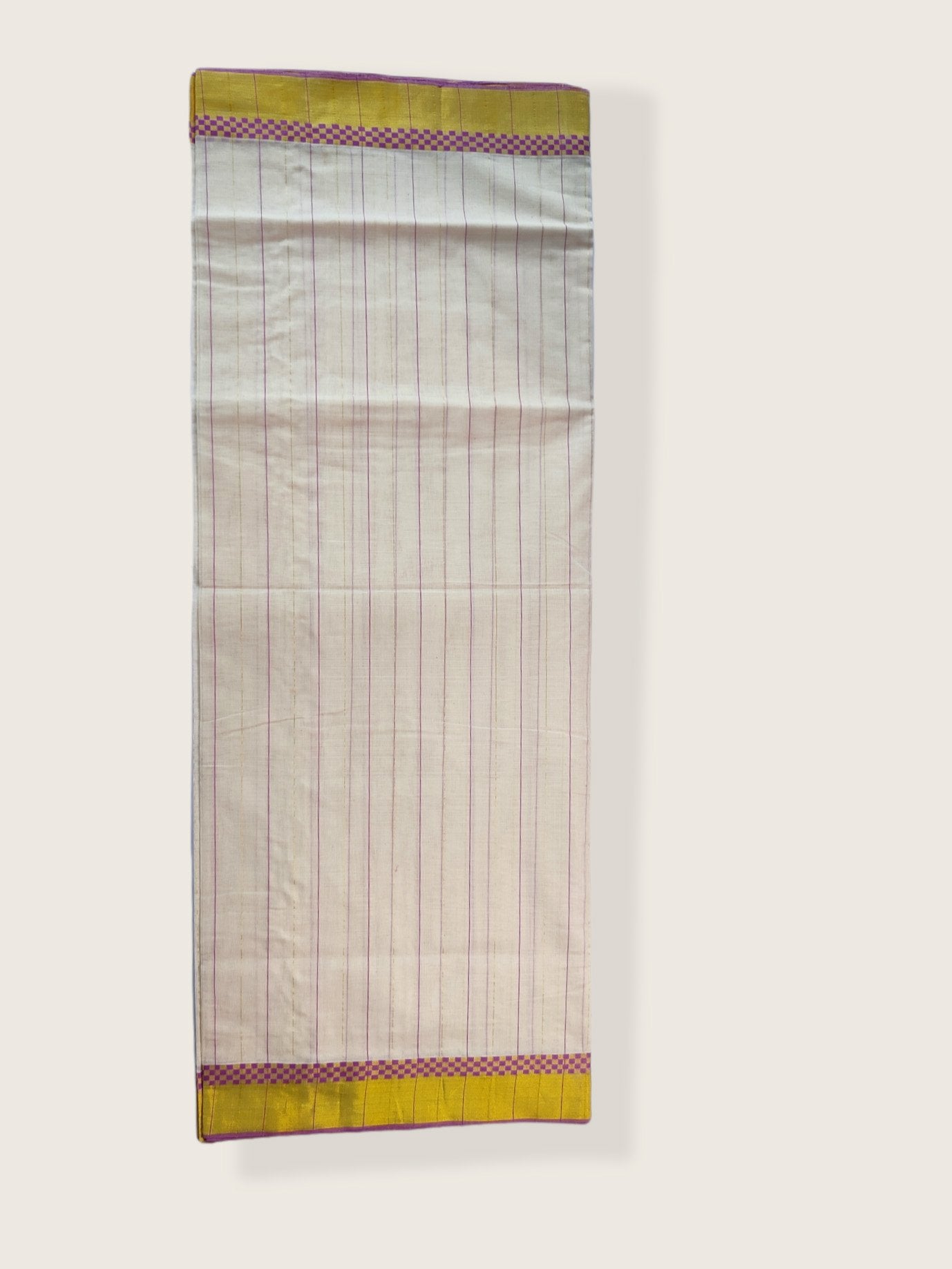 Kerala Kasavu Saree Premium Balaramapuram Handloom with Rose Check Desgin with Line Body