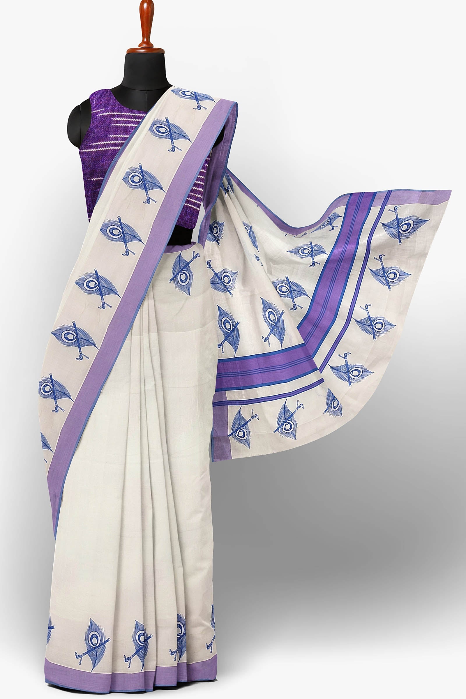 Pure cotton printed kerala saree