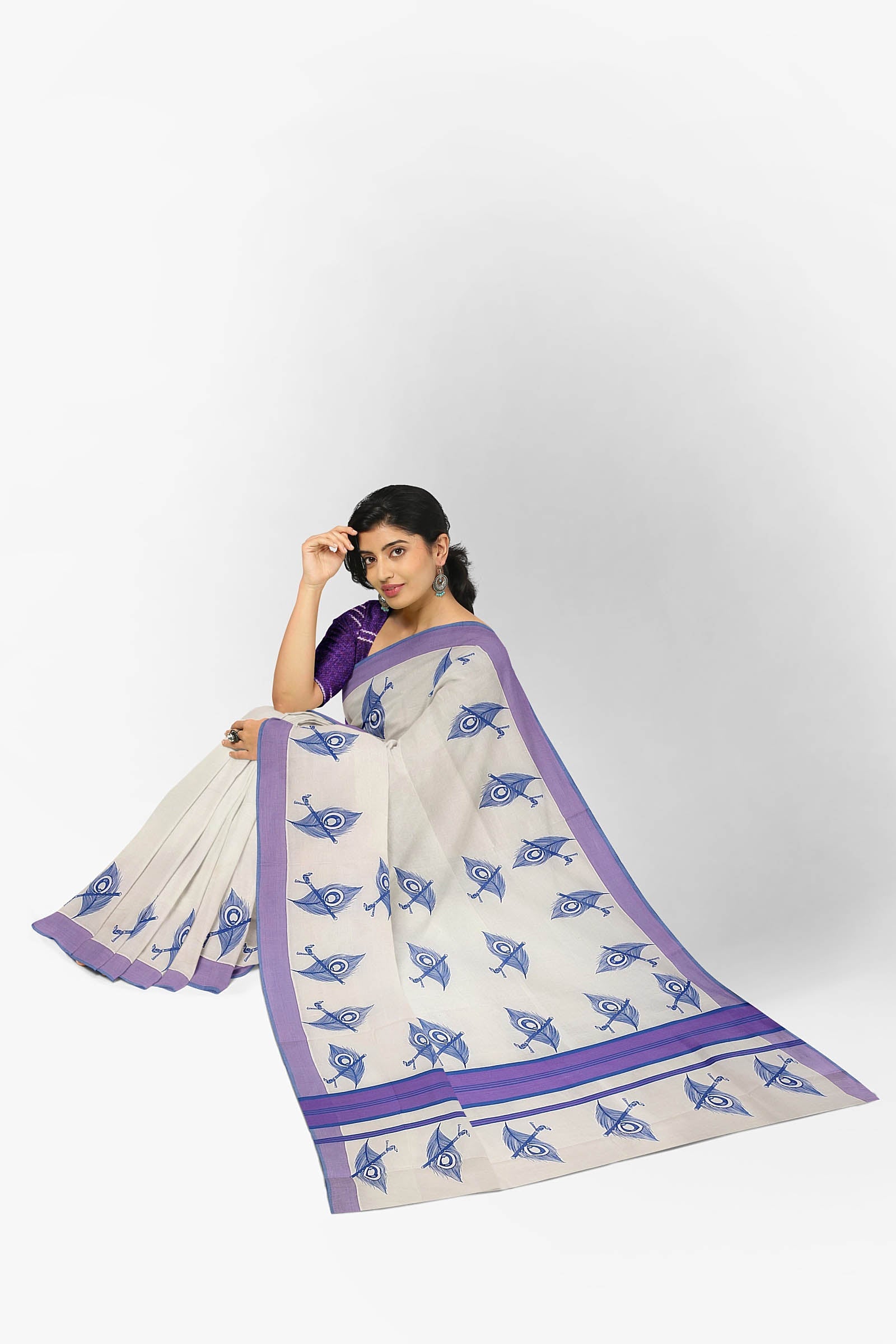 Pure cotton printed kerala saree