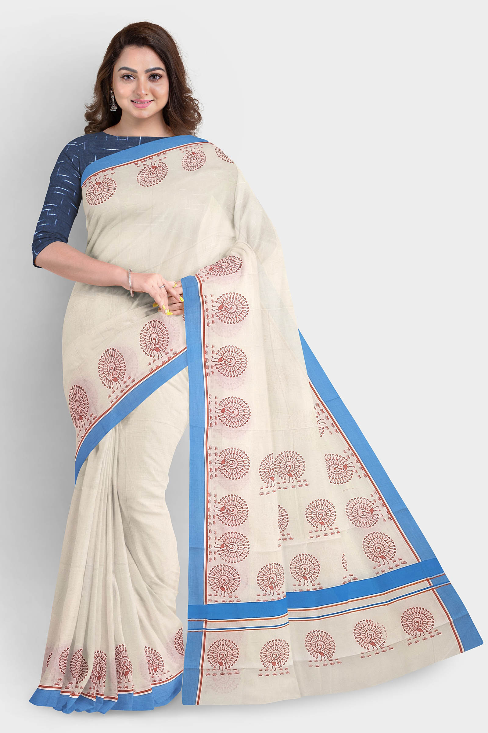 PRINTED WORK Kerala COTTON SAREES(parrot design) | UNIEKART