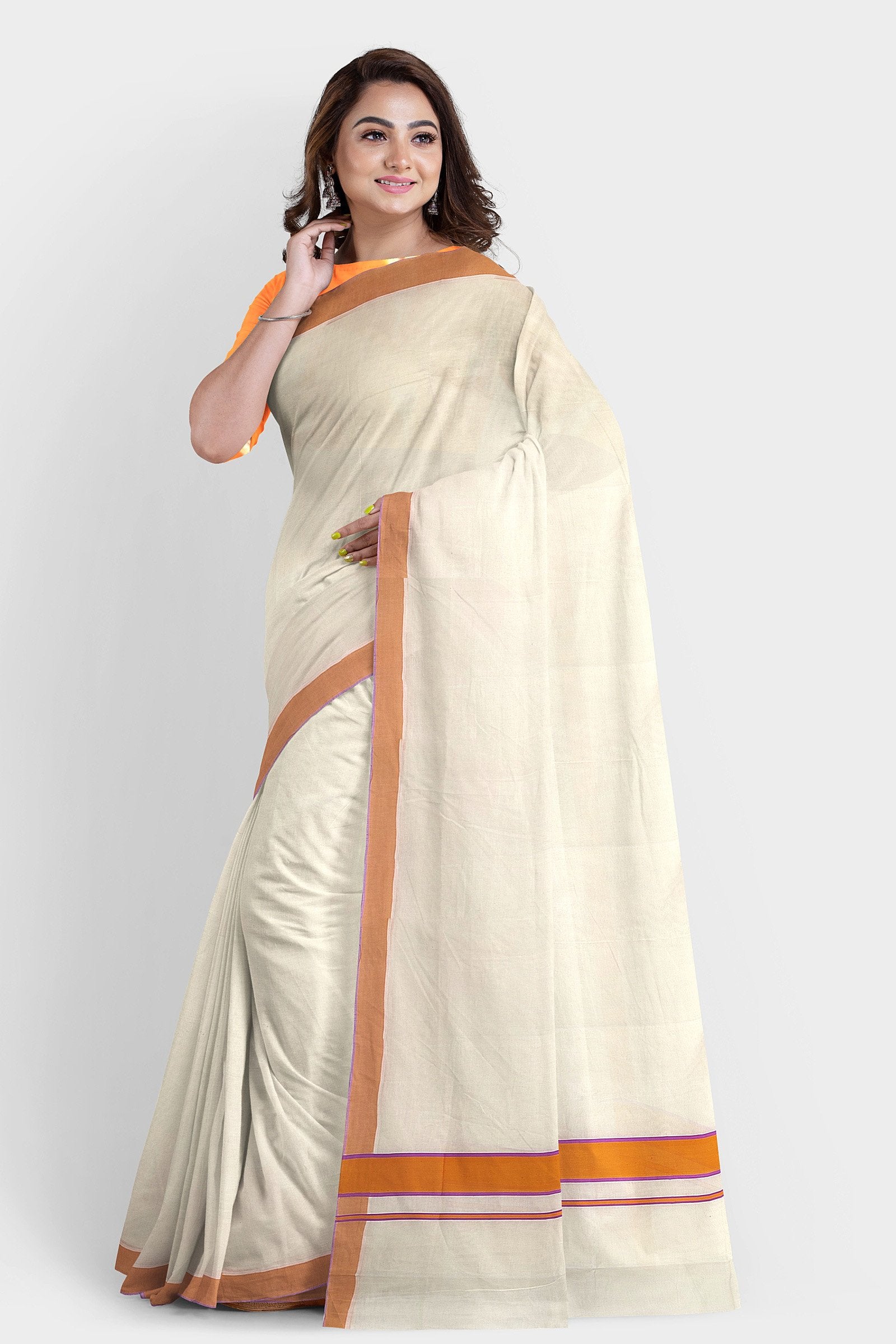 Buy Teejh Taara White and Gold Kerala Cotton Kasavu Saree with Unstitched  Blouse online