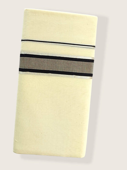 Kerala Double Mundu/Dhoti Pure Cotton with Brown and Black Design Border